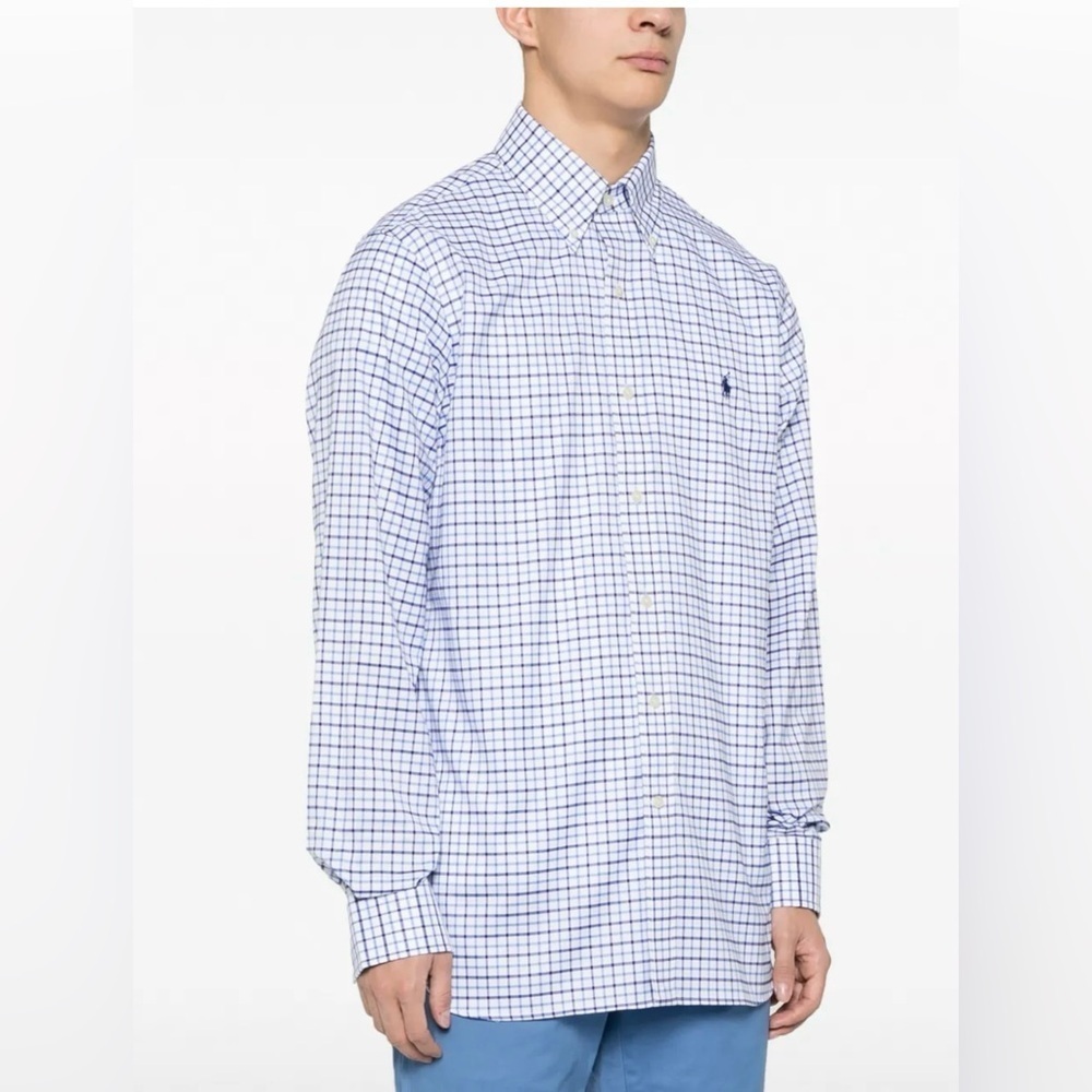 Polo by Ralph Lauren Men's Blue and White Checkered Shirt 100% Cotton
